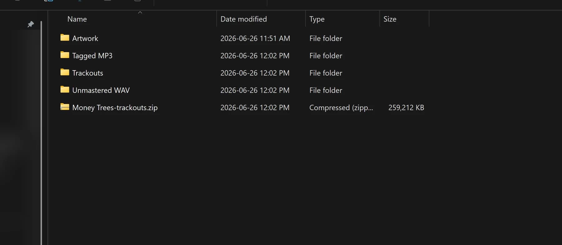 File explorer showing organized BeatValet output with artwork, tagged MP3, WAV, trackouts, and zip files.